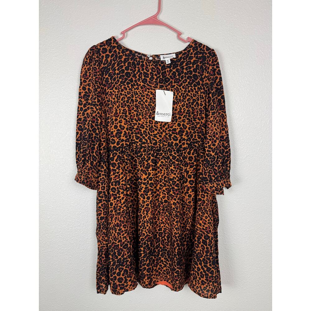 &merci Leopard Print‎ Babydoll Dress Flowy Animal Print Medium
